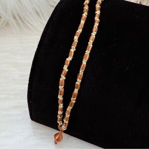 Vintage Double Strand Copper Silver Finish Beaded Necklace Mixed Metal Boho